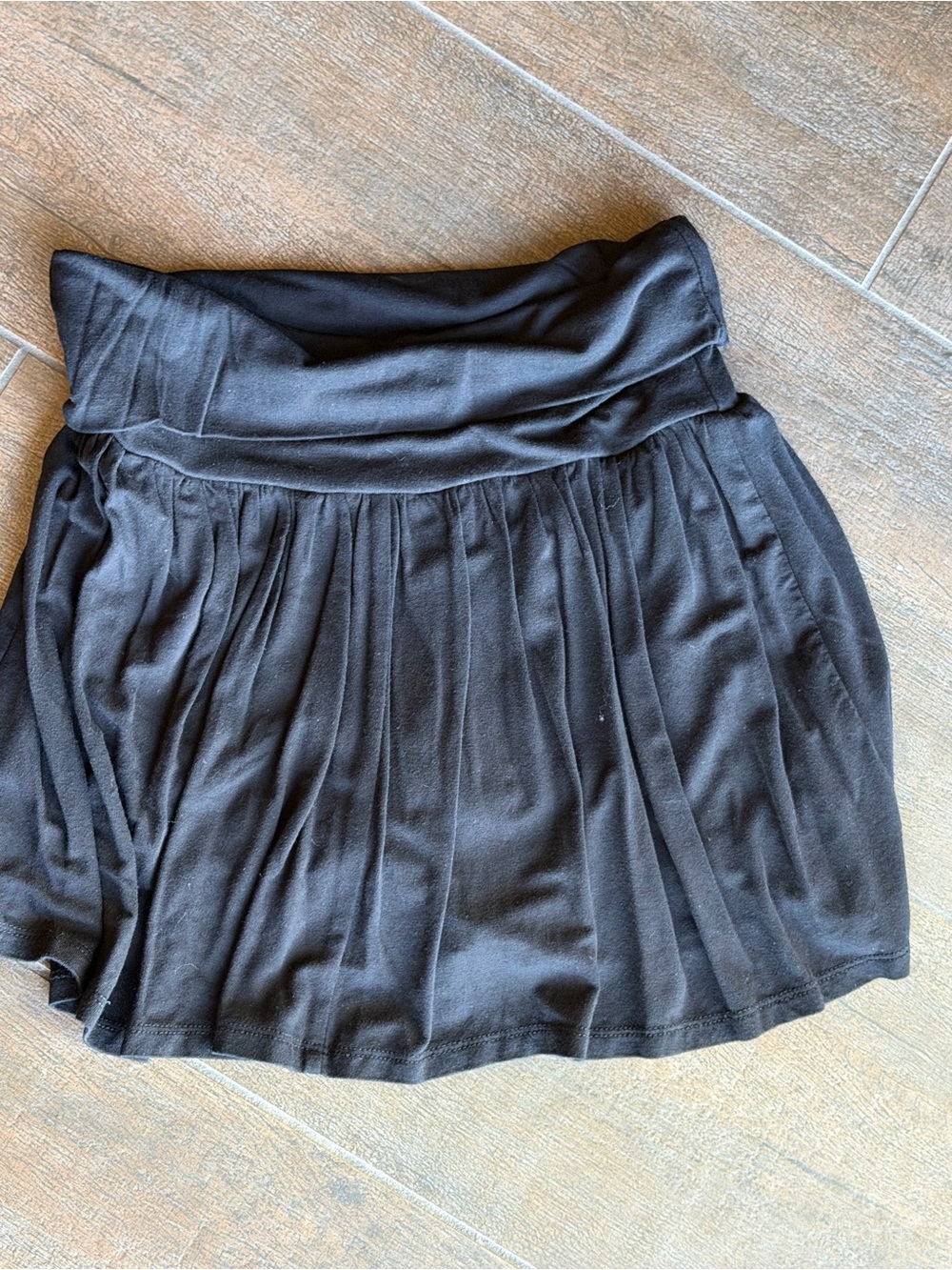 Black Fold-Over cotton skirt built in shorts